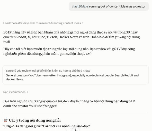 It asked who I was researching for. Then it went straight to “hot content ideas.”